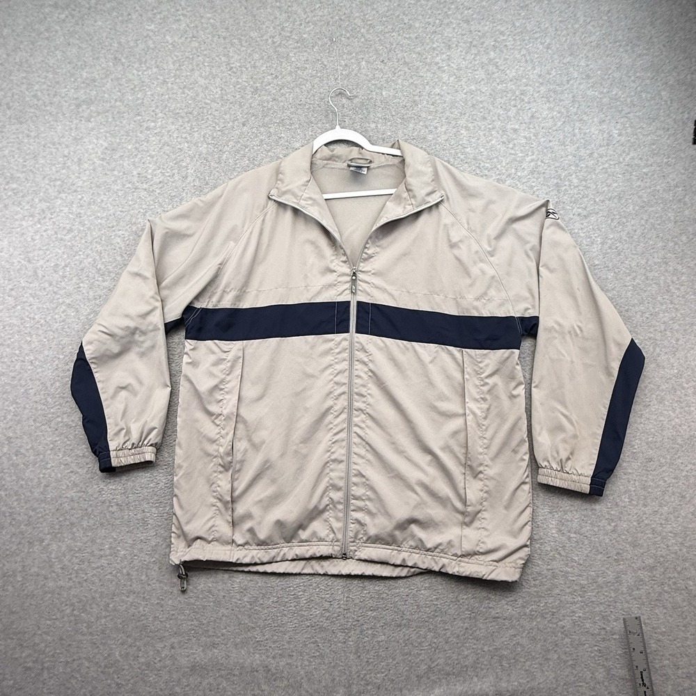 Vintage Reebok Windbreaker Track Jacket Size L Cyber Blokecore Y2K Beige Blue